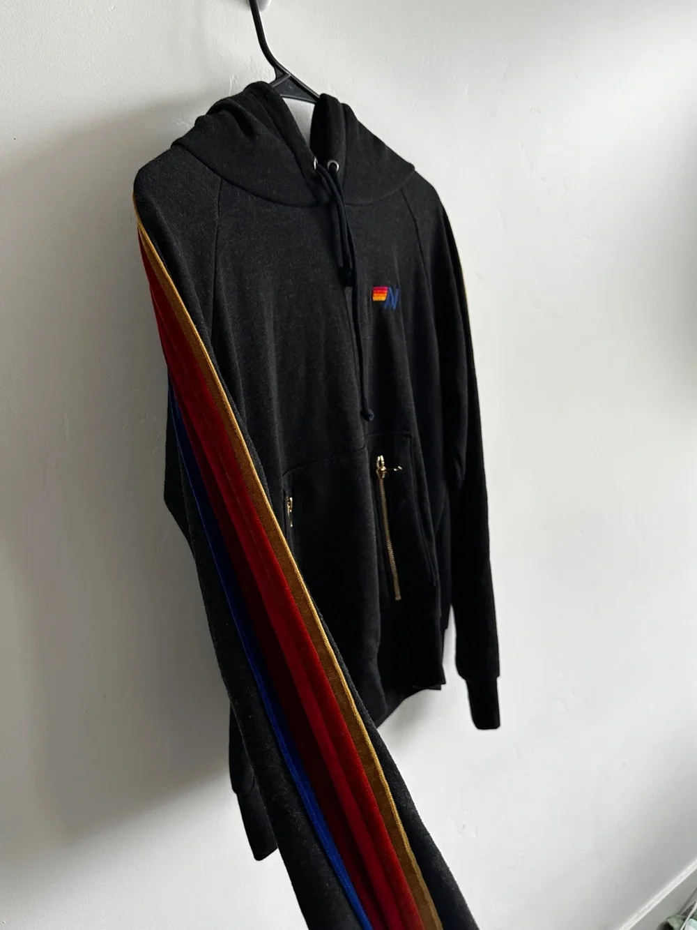 Aviator Nation Unisex Classic Pullover Hoodie Black Velvet Stripes Size Small - Picture 3 of 8